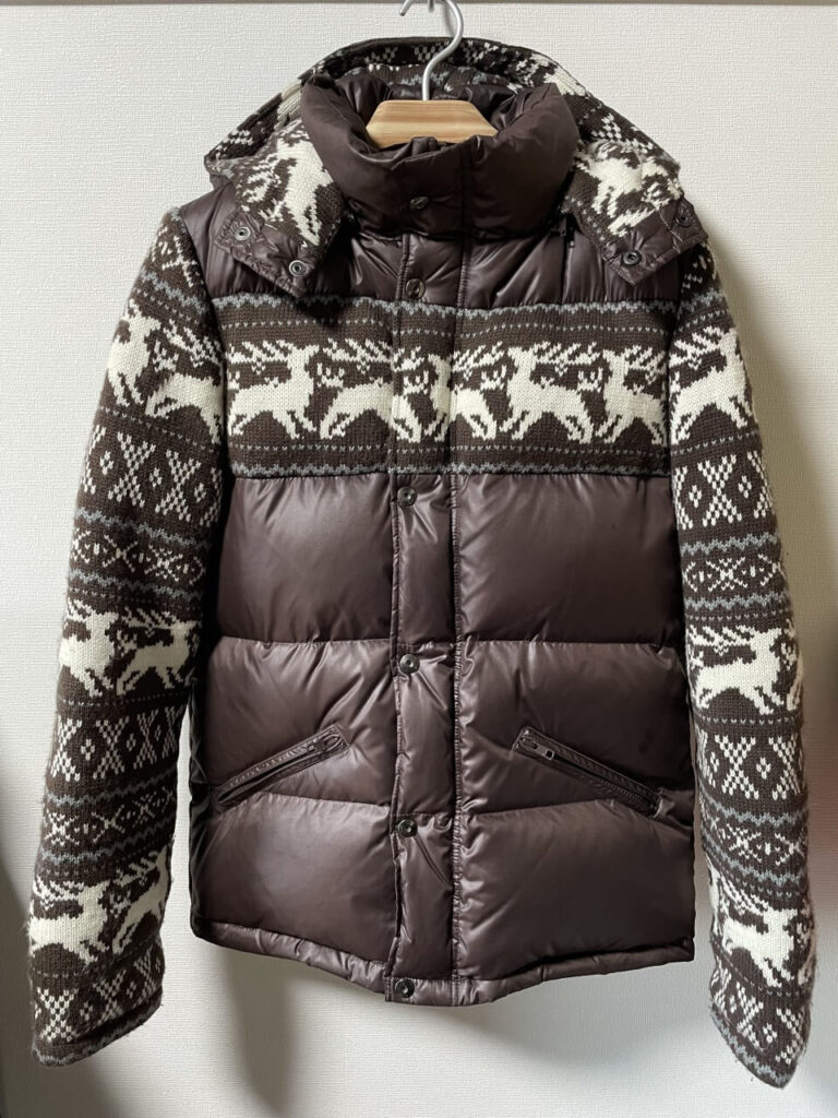 ルーバトラムのトナカイ柄ニットダウンジャケット茶色