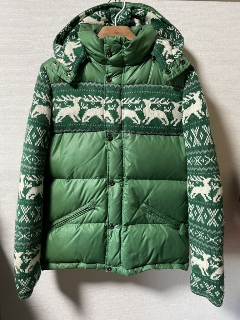 ルーバトラムのトナカイ柄ニットダウンジャケット緑
