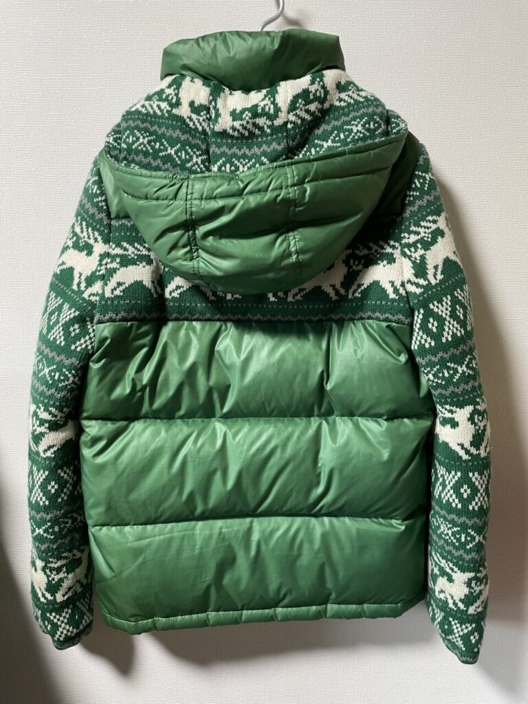 ルーバトラムのトナカイ柄ニットダウンジャケット緑