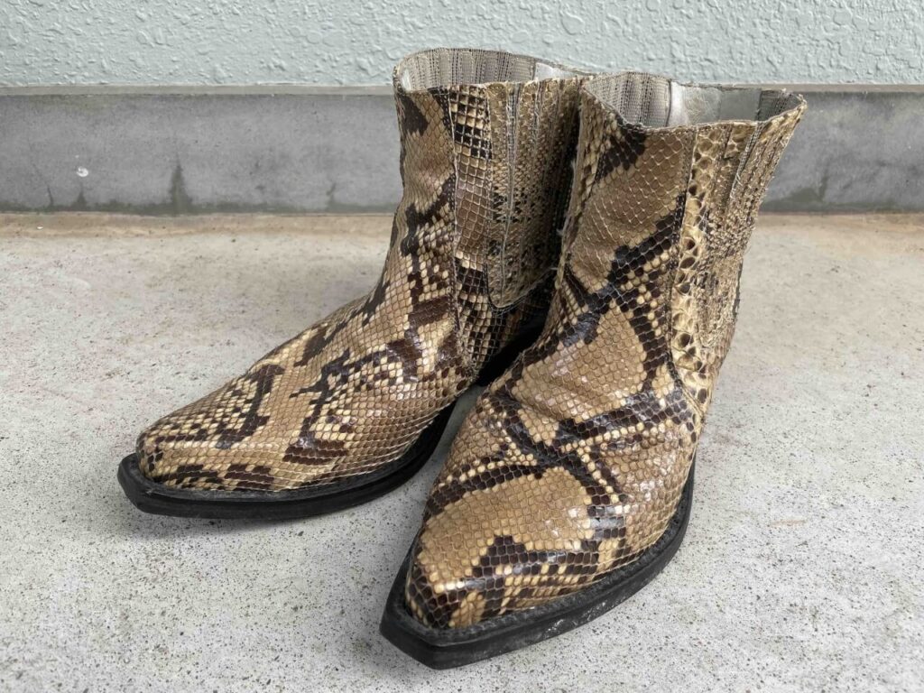 手入れ前のパイソンショートブーツ