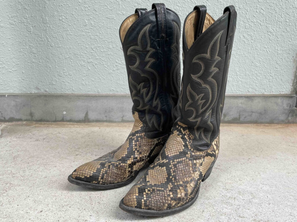 手入れ前のパイソンショートブーツ