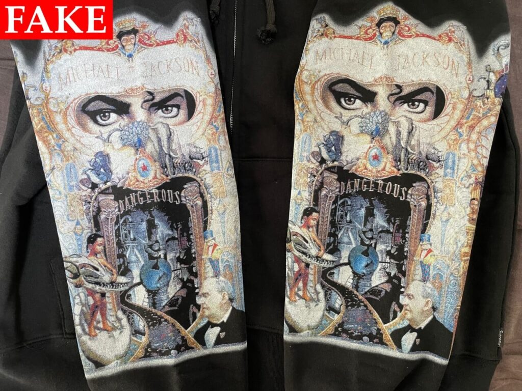 偽物のSupreme x Michael Jackson Dangerous Zip Up Hooded Sweatshirtの袖プリント