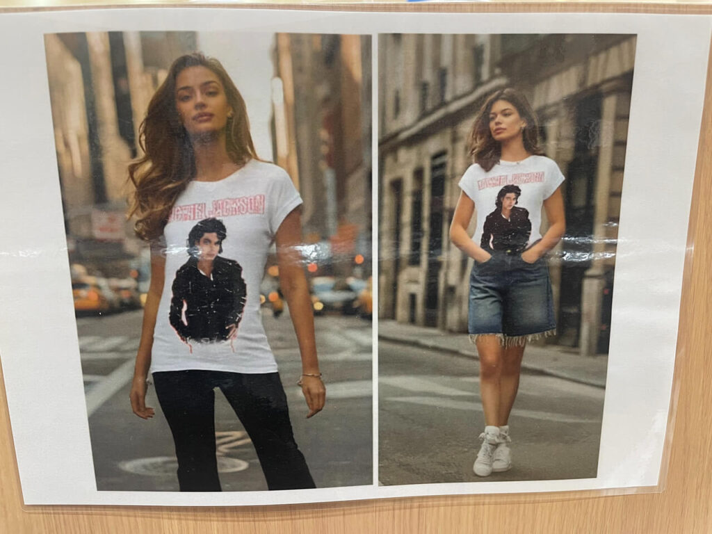 マイケル・ジャクソンのレディースTシャツ『BAD DIAMANTE / Amplified』ホワイトの着用画像